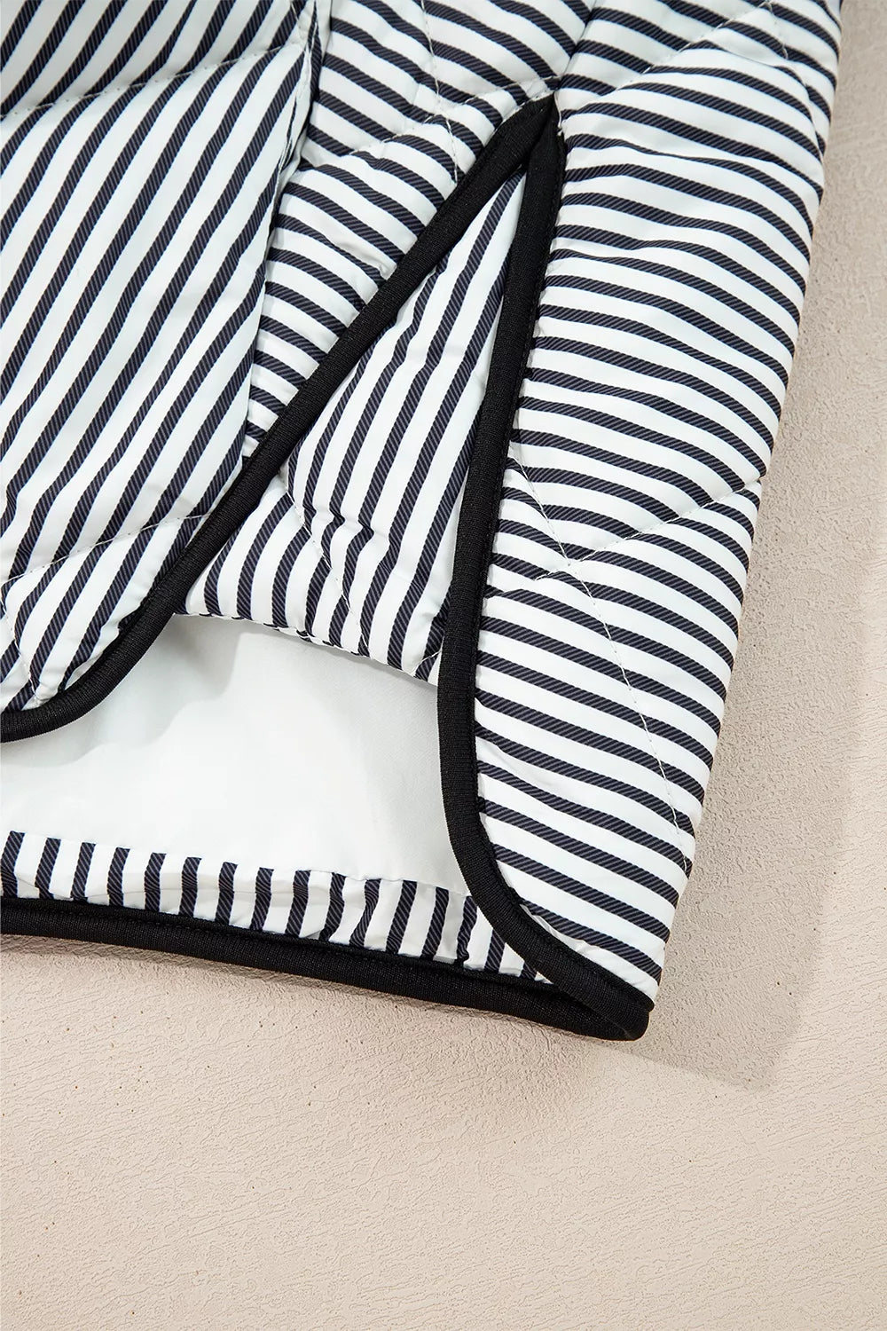 Striped Quilted Vest Coat in Black, view 13