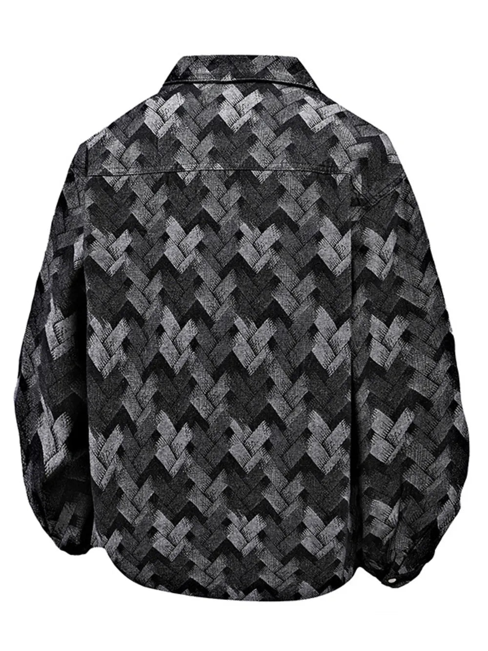 Men's Geometric Patterned Denim Jacket in Black, side view