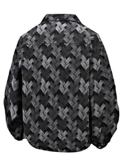 Men's Geometric Patterned Denim Jacket in Black, side view