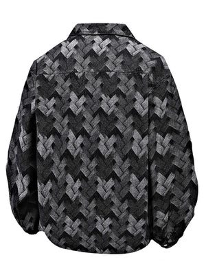 Men's Geometric Patterned Denim Jacket in Black, side view