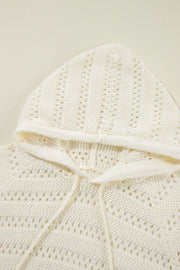 Openwork knit hoodie in beige with drawstring and hood detail
