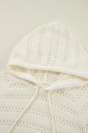 Openwork knit hoodie in beige with drawstring and hood detail