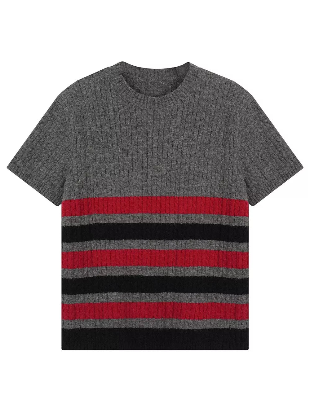 Men's Ribbed Short Sleeve Knit Top in Gray, front view