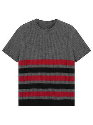 Men's Ribbed Short Sleeve Knit Top in Gray, front view