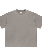 Oversized washed cotton crewneck t-shirt in Gray with crew neckline and short sleeves.