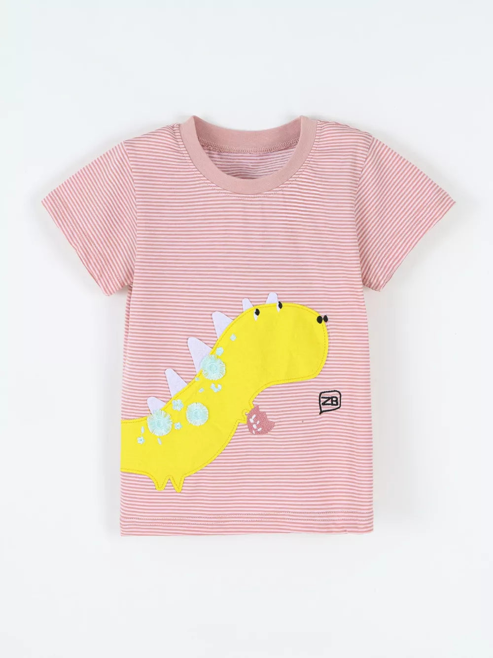 Children's Striped Dinosaur Short Sleeve Tee, side view