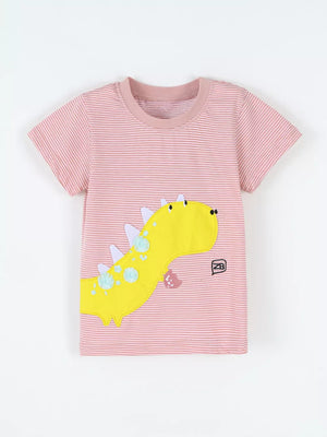 Children's Striped Dinosaur Short Sleeve Tee, side view