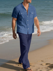 Men's Casual Button-up Shirt And Pants Set Plus Size, editorial view