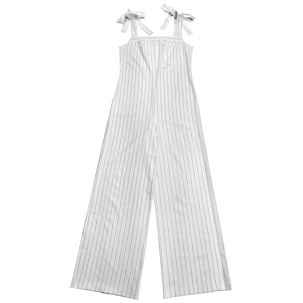 White pinstripe wide-leg romper with tie straps