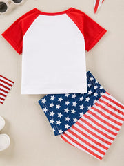 Baby patriotic set with white raglan tee and star and stripe shorts.