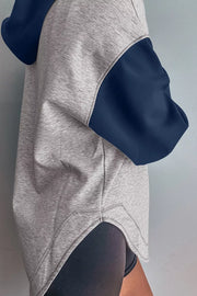 Color Block V Neck Drawstring Hoodie in Gray, close-up detail
