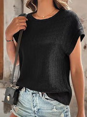 Textured Round Neck Short Sleeve Top in Malachite Green, view 12