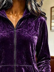 Velvet Zip-up Hoodie in Burgundy, back view