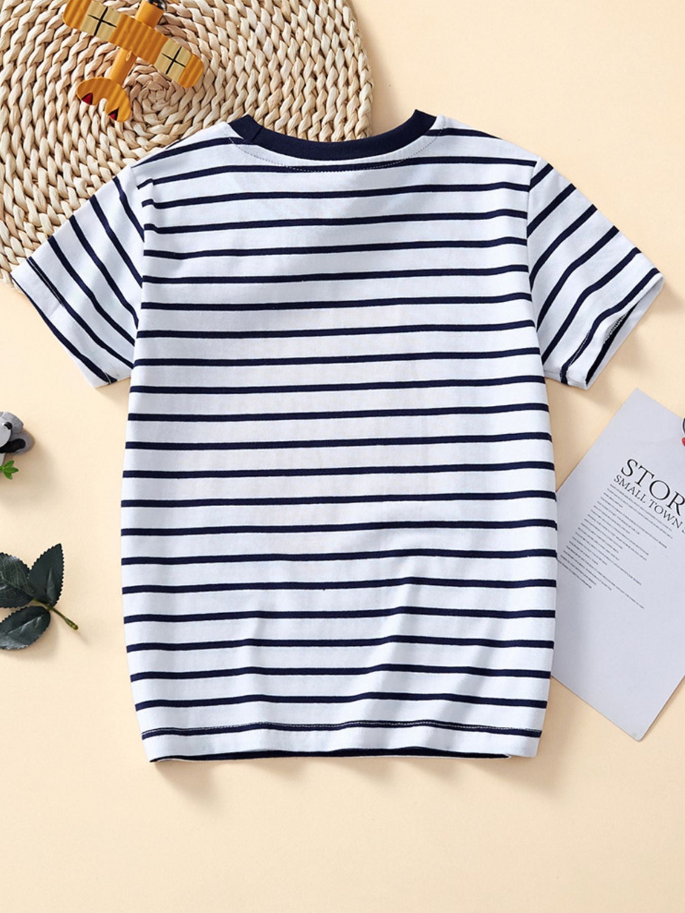 Toddler striped crew neck t-shirt with navy trim