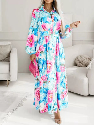 Long Sleeve Maxi Shirt Dress in Pastel Blue, back view