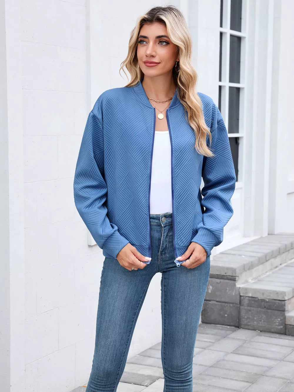 modern bomber jacket in Grey with crew neck
