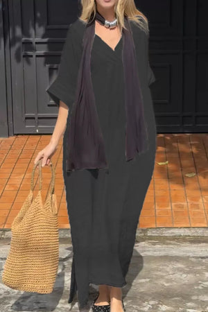Full Size V-neck Maxi Dress Plus Size in Navy Blue, product detail