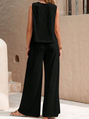 Black linen tank top and wide leg palazzo pants set