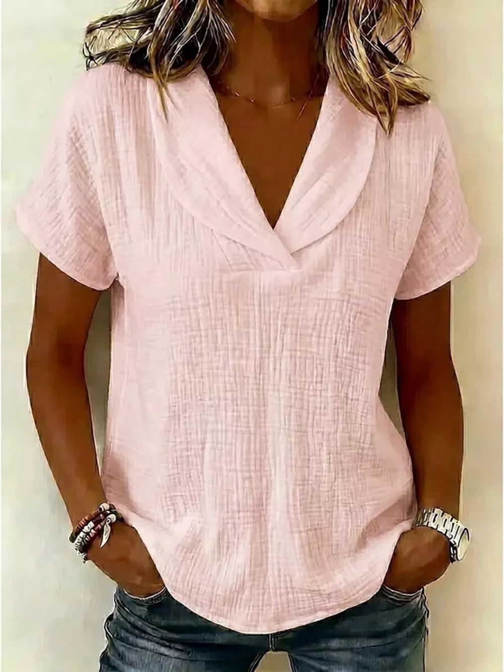 Textured Short Sleeve Plus Size Blouse, fabric detail
