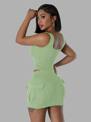 Ribbed Knit Two-piece Bodysuit And Skirt Set
