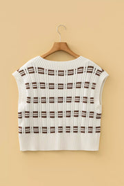 Contrast Geometric Textured Knit V Neck Cropped Sweater Vest, model styling view