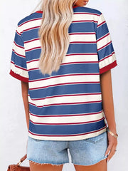 Classic striped crew neck tee in blue, white, and red.