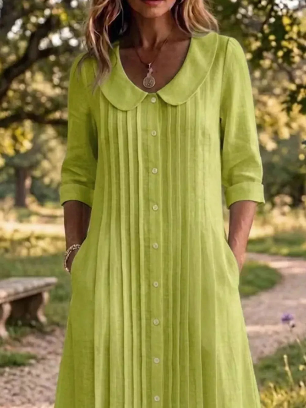 Peter Pan Collar Button Down Dress Plus Size, fabric detail