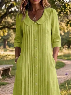 Peter Pan Collar Button Down Dress Plus Size, fabric detail