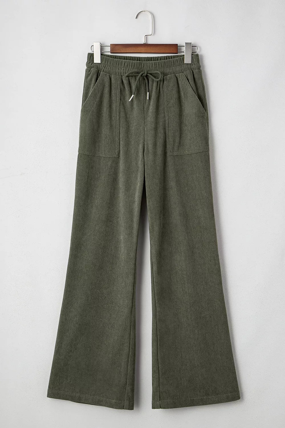 Drawstring Corduroy Wide Leg Pants in Army Green, back view