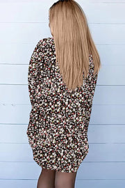 Floral print open-front duster cardigan with long sleeves and pockets.