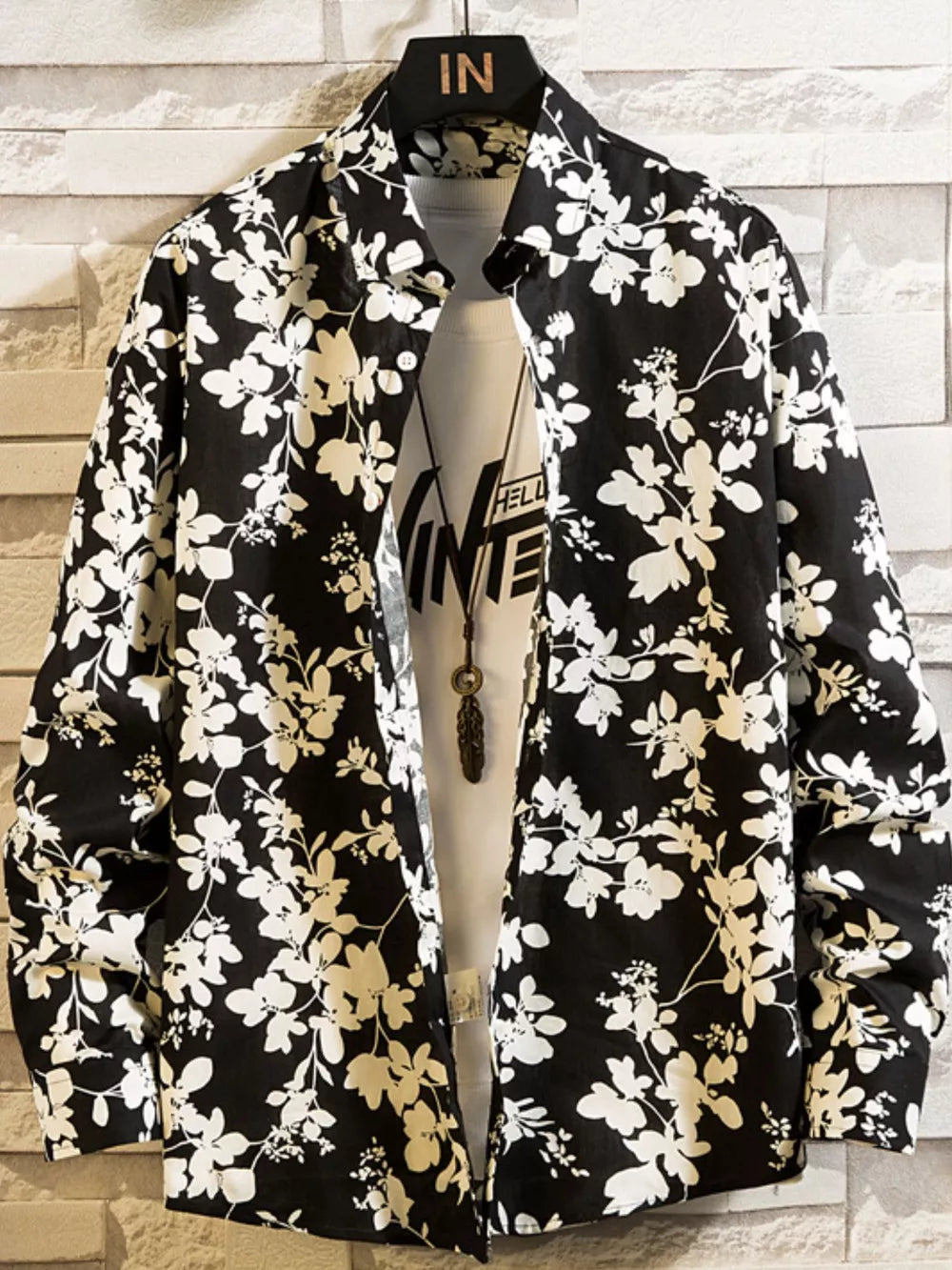 Men's Plus Size Printed Button Up Shirt, close-up detail