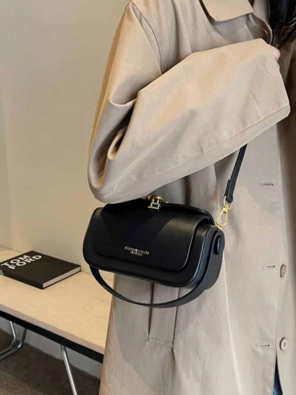 Pu Leather Flap Crossbody Bag in Pink, back view