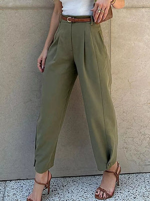 High-waisted Pleated Pants in Brown, back view