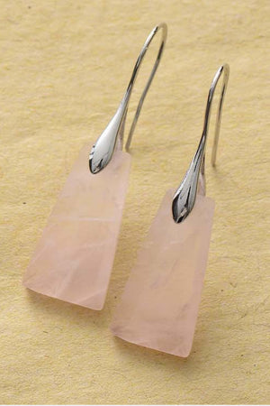 Pink trapezoid drop earrings with silver hooks