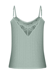 Eyelet lace inset cami top in Air Force Blue with v-neck and adjustable straps
