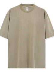 Oversized pigment-dyed crewneck tee in Khaki with a relaxed fit and crew neckline.