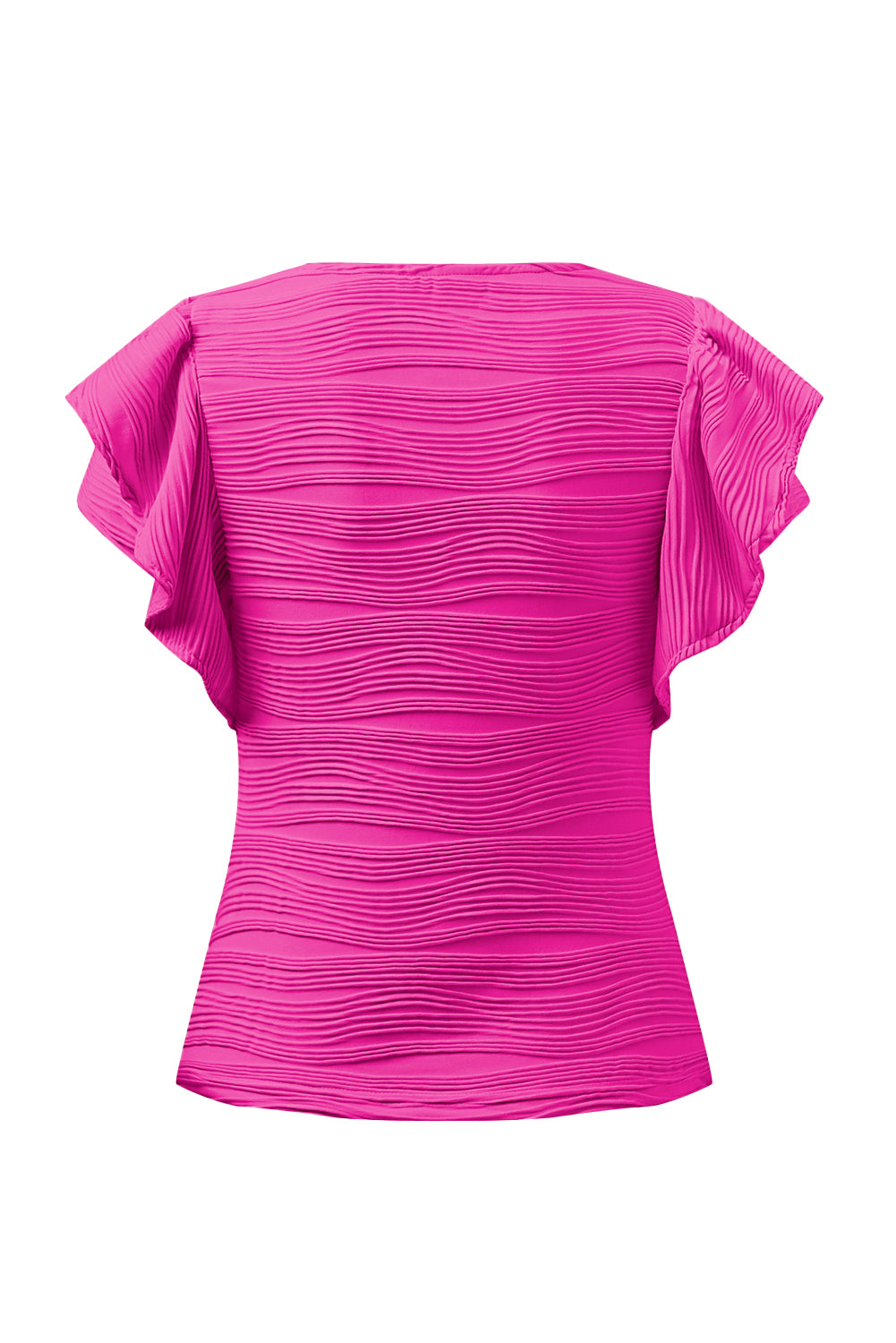 Hot Pink textured ruffle sleeve bodysuit with a square neckline.