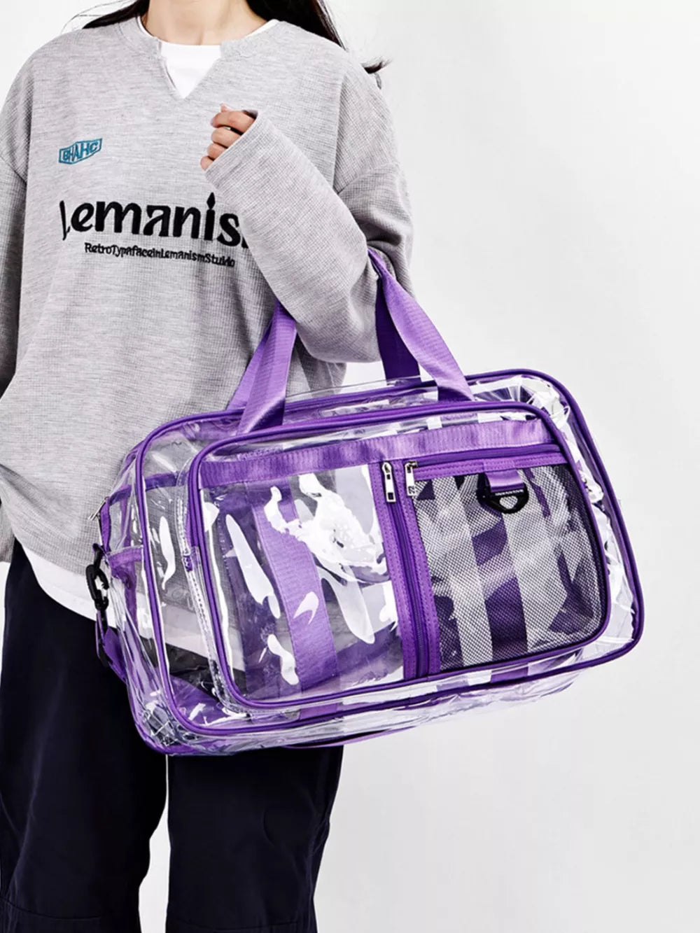Chic Transparent Duffle With Pink Trim