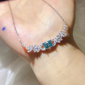 Floral Sterling Silver 1 Carat Moissanite Necklace, model styling view
