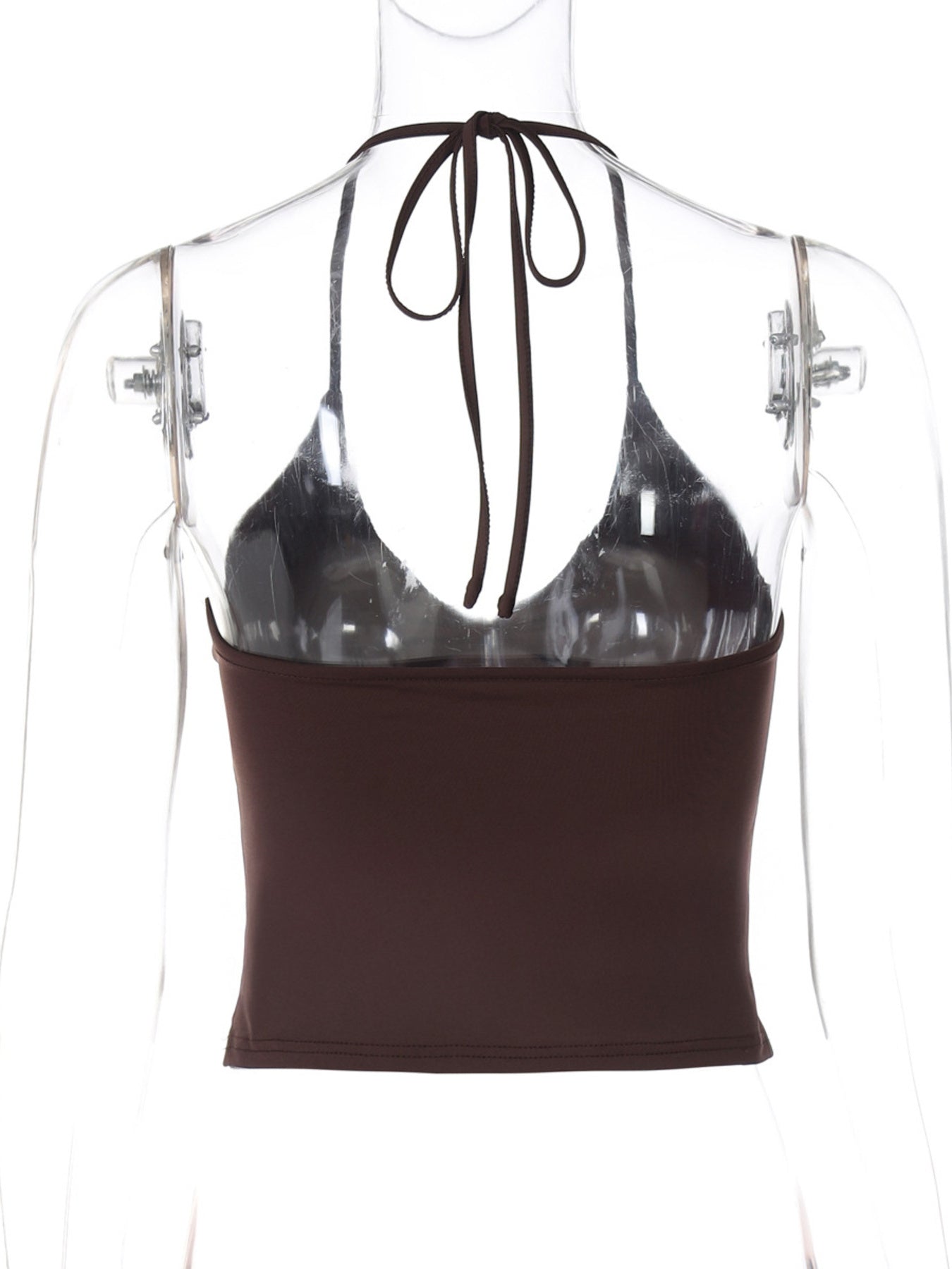 Coffee brown halter neck cami with tie detail and square neckline