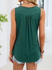 Dark Green Button Detail Ruching Tank Top with curved hem