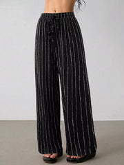Striped Wide-leg Drawstring Pants, fit detail