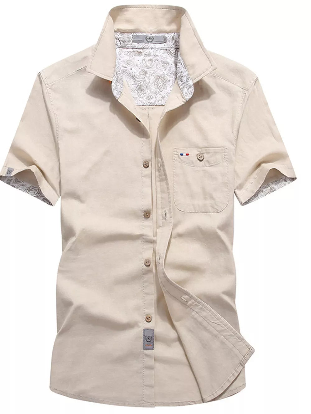 Men's Full Size Button Up Short-sleeve Casual Shirt in Army Green, side view