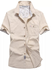 Men's Full Size Button Up Short-sleeve Casual Shirt in Army Green, side view