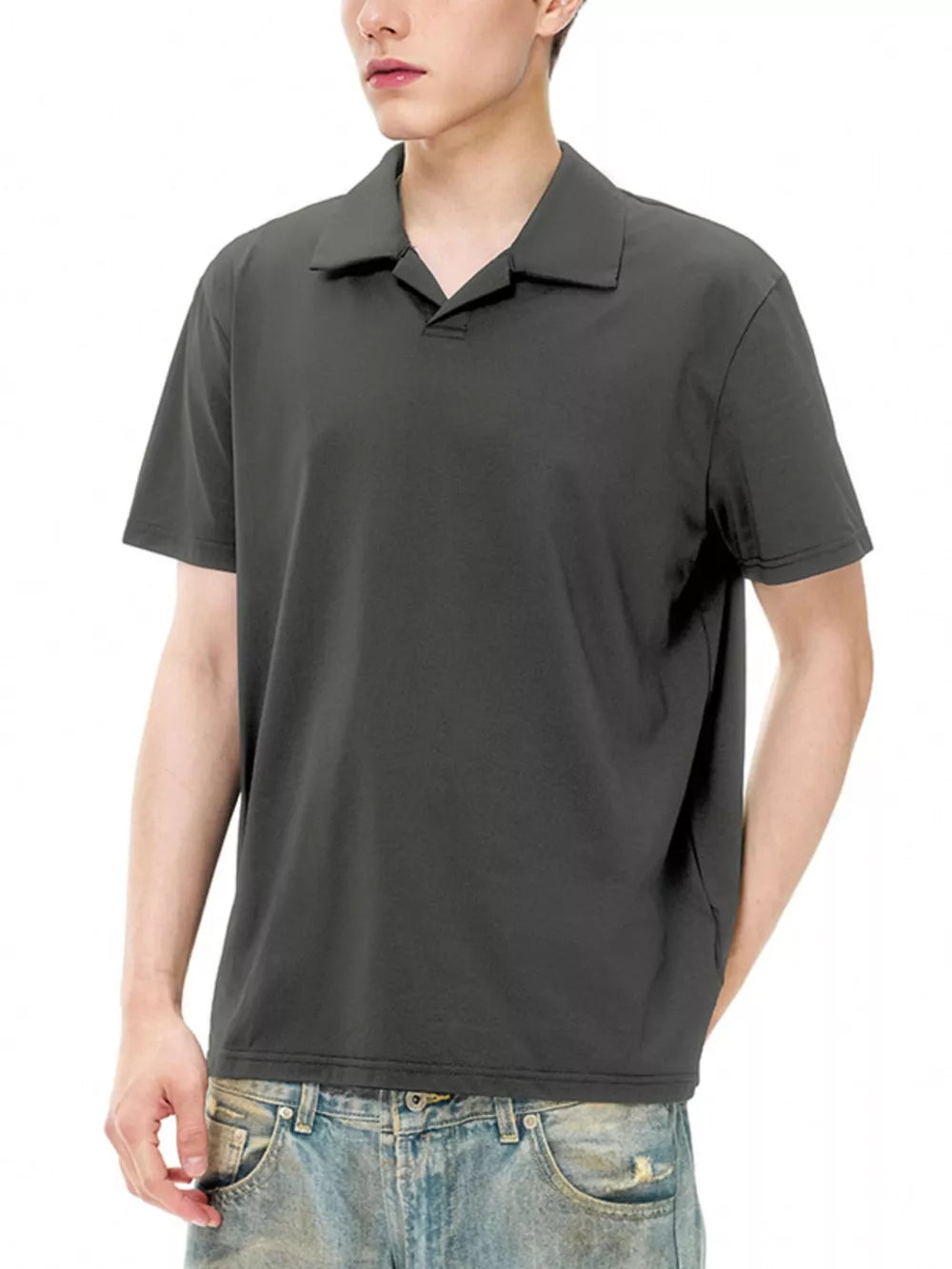 Water Wave Gray 100% polyester short sleeve polo shirt with classic collar.