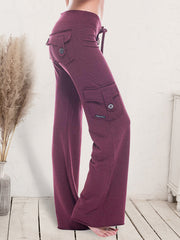Wine cargo-inspired wide-leg drawstring trousers with buttoned flap pockets.