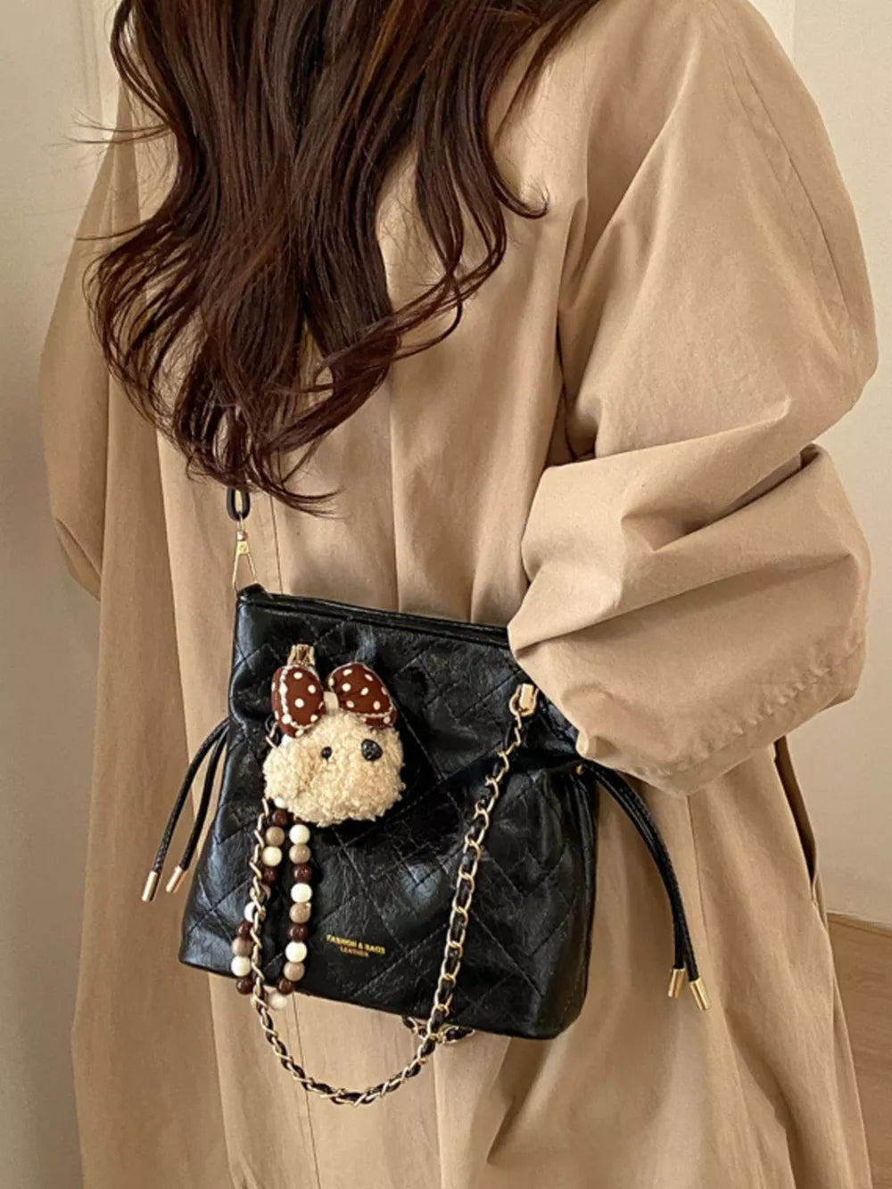 Pu Leather Crossbody Bag in White, side view