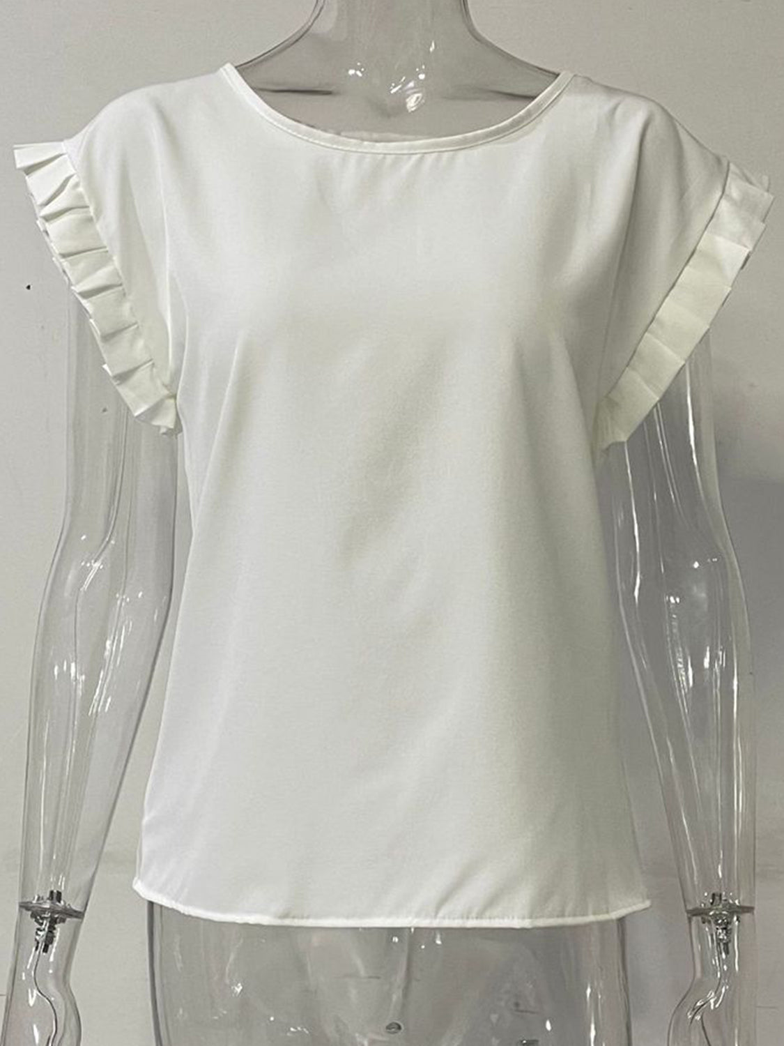 White cap-sleeve blouse with pleated sleeve details