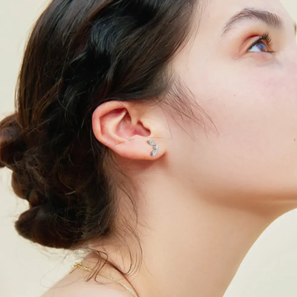 Silver moissanite leaf cluster stud earrings with 18K gold plating