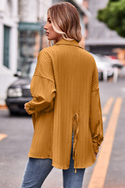Textured mustard oversized shirt with tie back detail